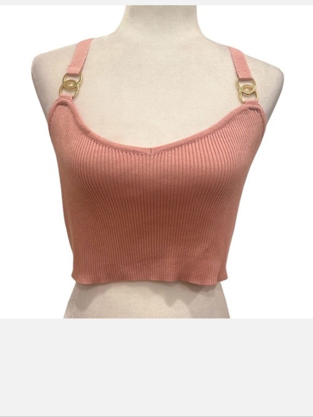 Never Worn Blush Pink Ribbed Crop Top with Gold Detailing